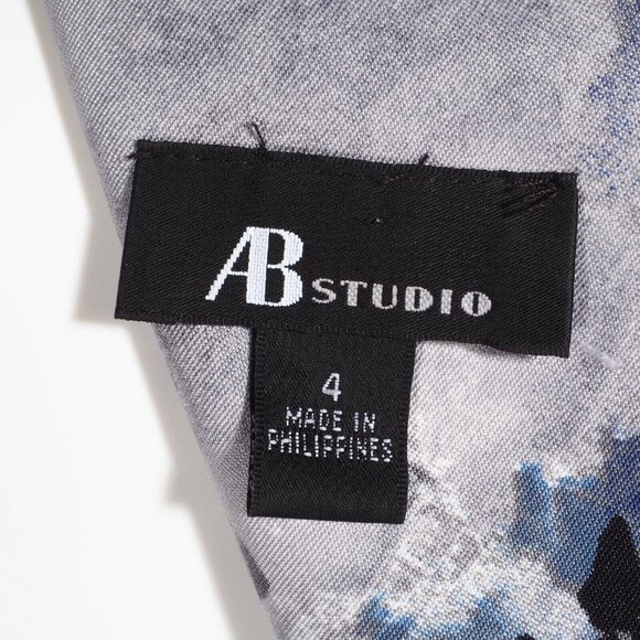 AB Studio Dress Womens Size 4 Abstract Floral Print Blue Black White Sleeveless - Picture 9 of 10